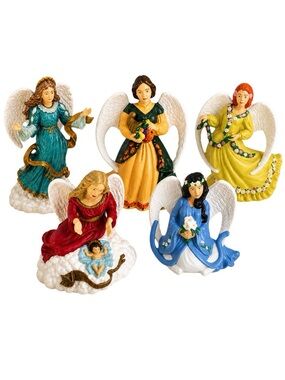 Set of 5 Hand-Painted Vintage Angel Figurines - Multicolor “MAKE OFFER”